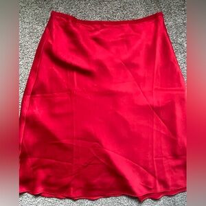 Ann Taylor Bold Red Satin Midi Skirt